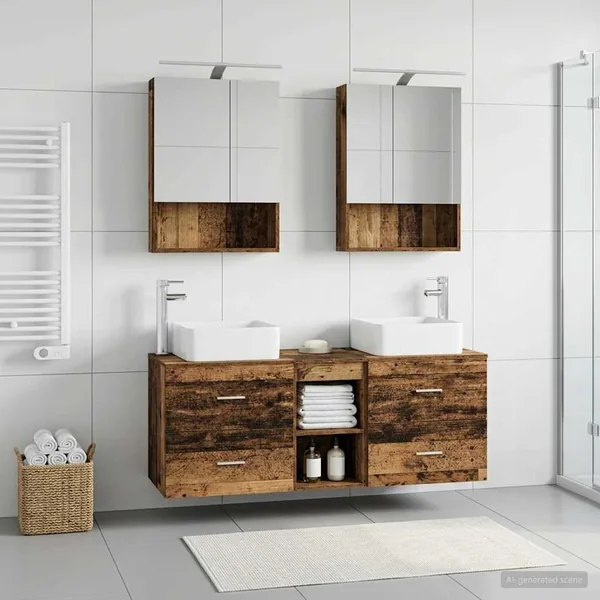 Ensemble de mobilier de salle de bain 5 pcs Bois ancien
