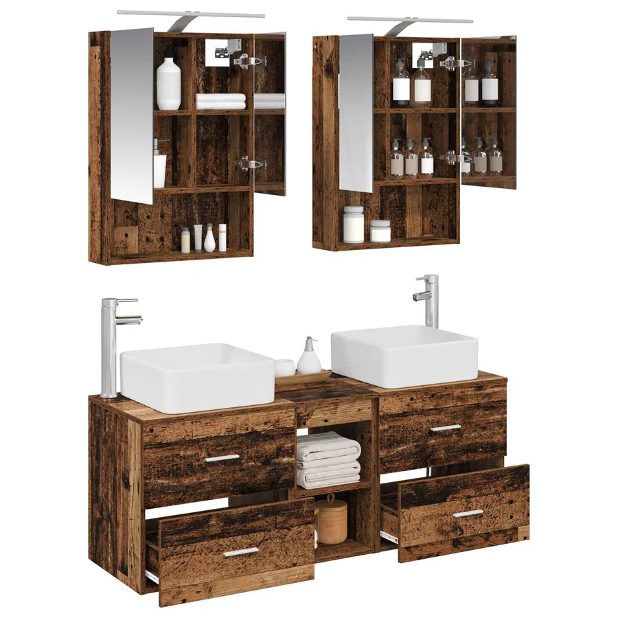 Ensemble de mobilier de salle de bain 5 pcs Bois ancien - 3