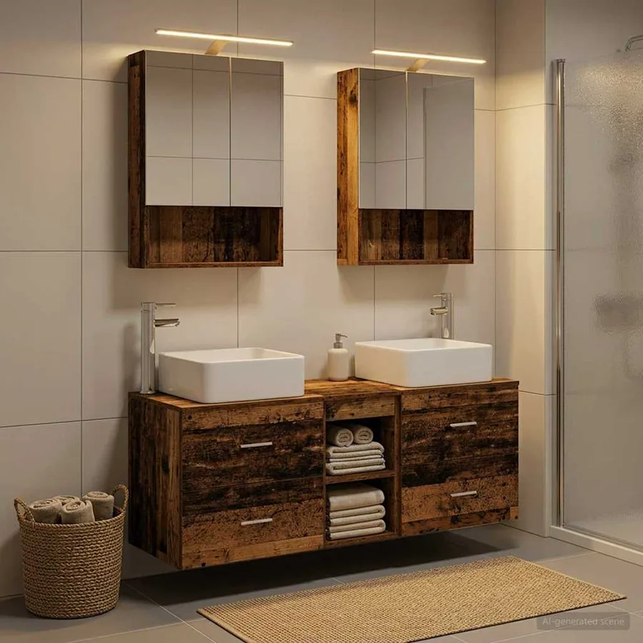 Ensemble de mobilier de salle de bain 5 pcs Bois ancien - 4