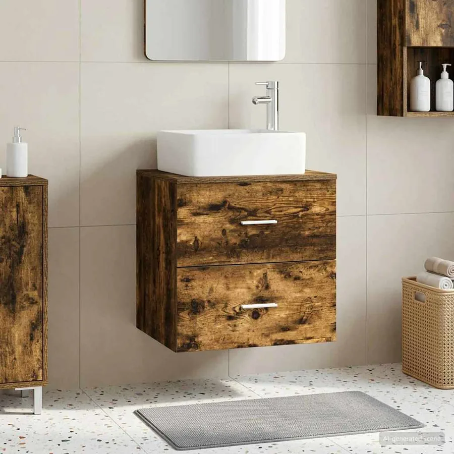 Vanité de lavabo mural Chêne fumé 49,5 x 41 x 63 cm