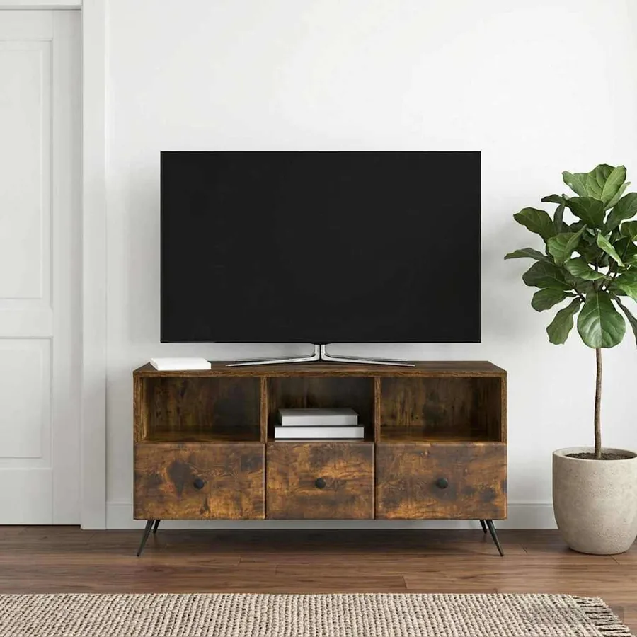 Meuble TV Chêne fumé 102 x 34,5 x 50 cm Bois d'ingénierie