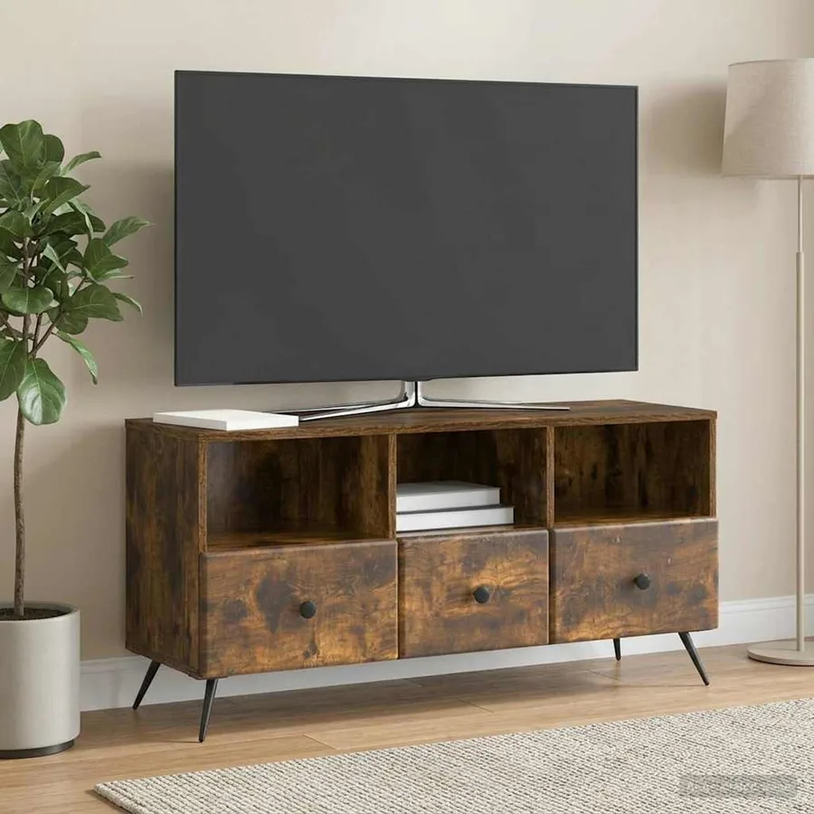 Meuble TV Chêne fumé 102 x 34,5 x 50 cm Bois d'ingénierie - 4