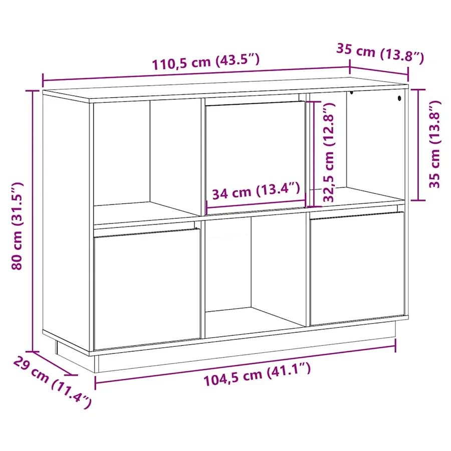 Buffet 110,5x35x80 cm Bois massif de pin - 14