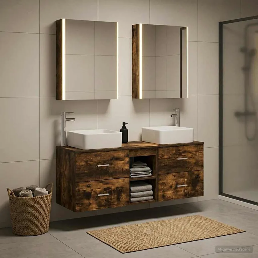 Ensemble de mobilier de salle de bain 5 pcs Chêne fumé