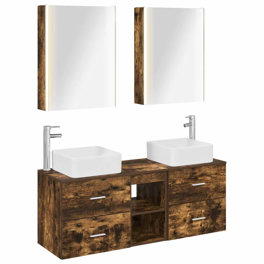 Ensemble de mobilier de salle de bain 5 pcs Chêne fumé - 2