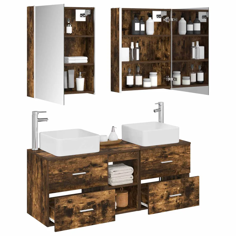 Ensemble de mobilier de salle de bain 5 pcs Chêne fumé - 3