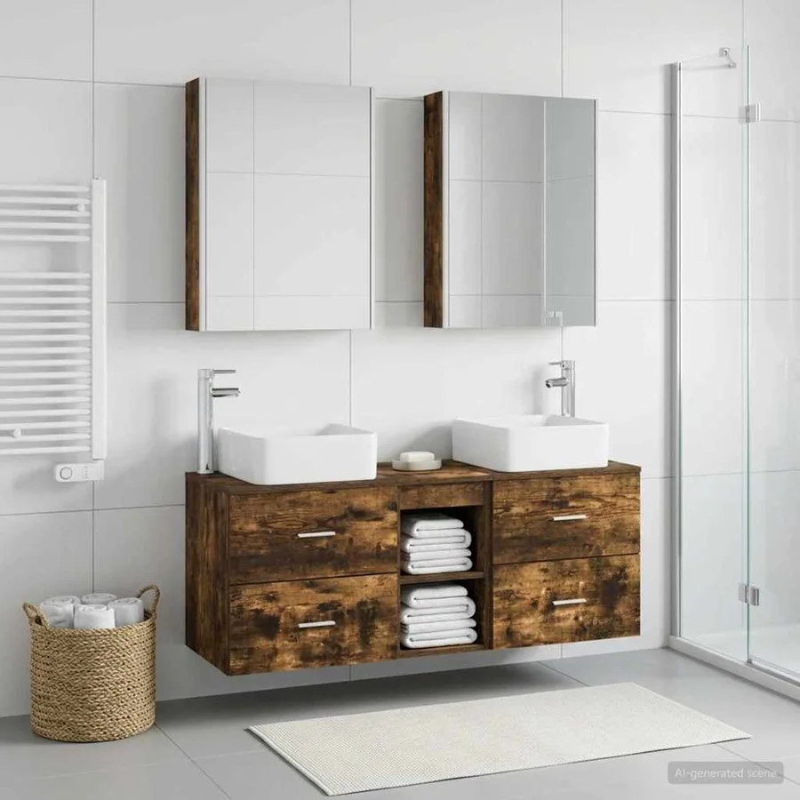 Ensemble de mobilier de salle de bain 5 pcs Chêne fumé - 4