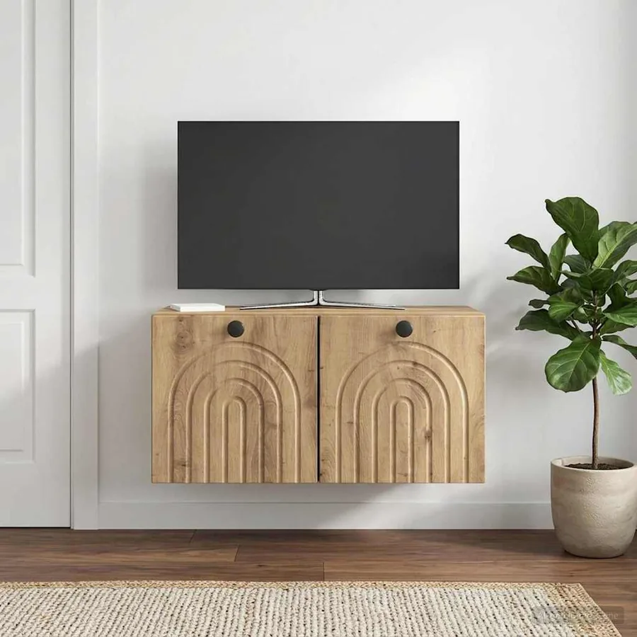 Meuble TV mural 59,5 x 31 x 30 cm Chêne artisanal