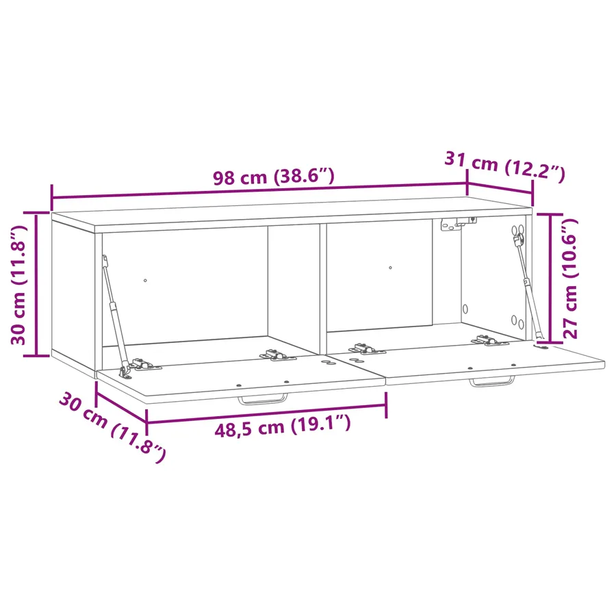 Meuble TV mural Gris béton 98 x 31 x 30 cm Bois d'ingénierie - 12