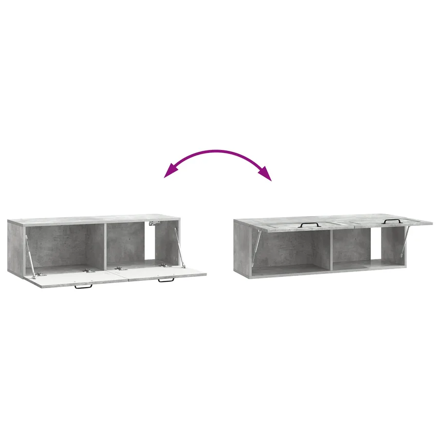 Meuble TV mural Gris béton 98 x 31 x 30 cm Bois d'ingénierie - 8