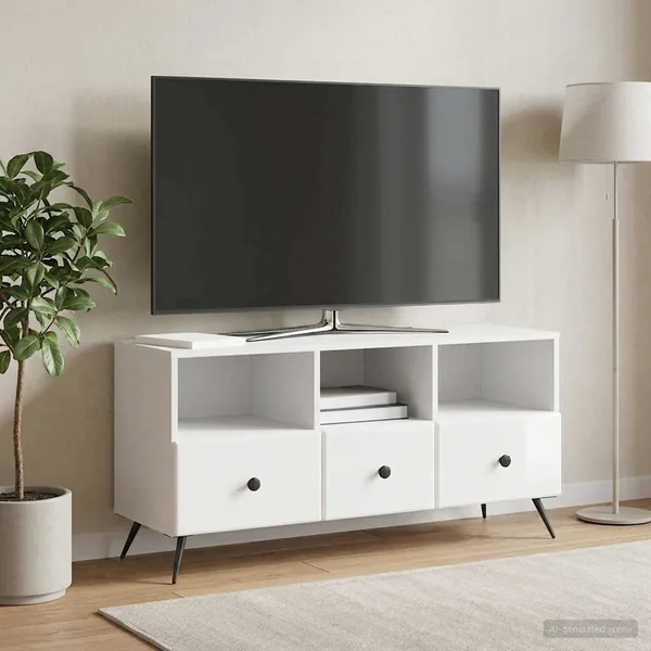 Meuble TV Blanc brillant 102 x 34,5 x 50 cm Bois d'ingénierie