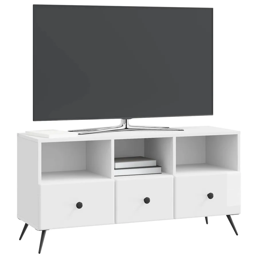 Meuble TV Blanc brillant 102 x 34,5 x 50 cm Bois d'ingénierie - 3