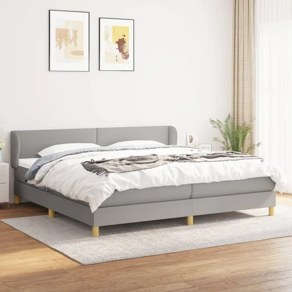 Sommier à lattes de lit avec matelas Gris clair 200x200cm Tissu