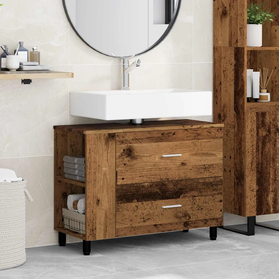 Unité de vanité de salle de bain Bois ancien 80 x 35 x 60 cm