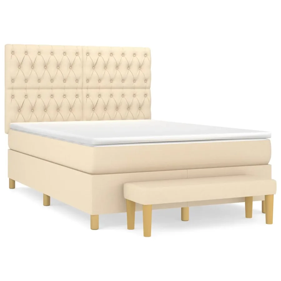 Sommier à lattes de lit avec matelas Crème 140x190 cm Tissu - 2
