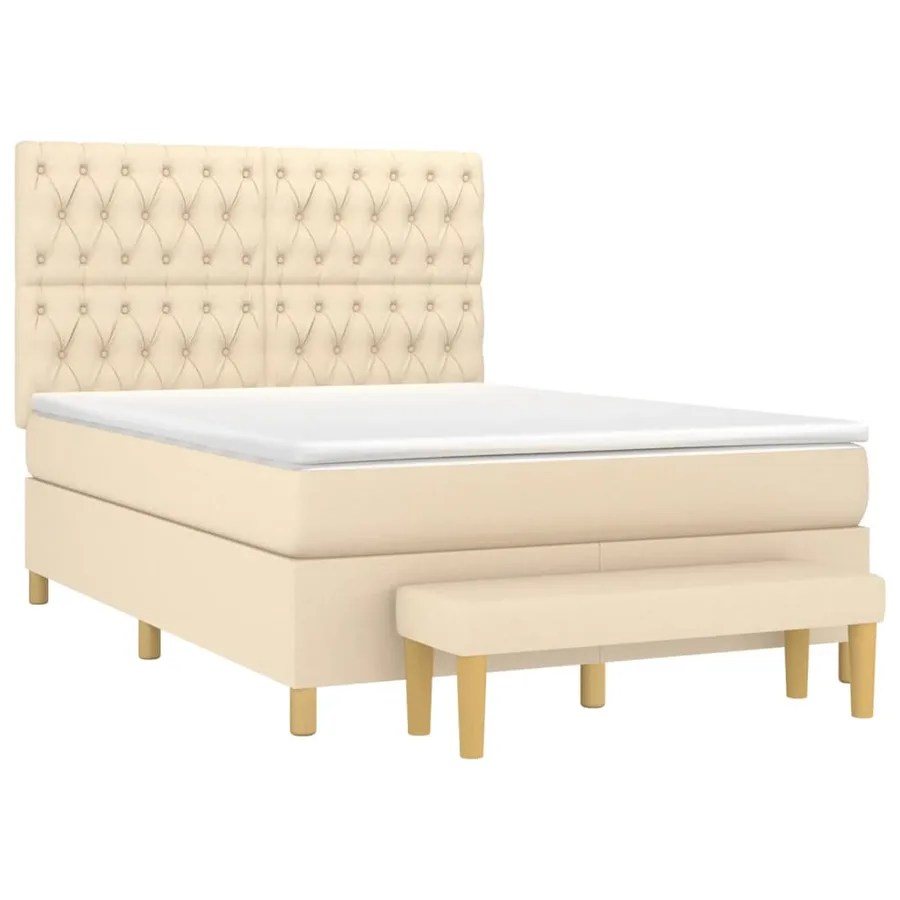 Sommier à lattes de lit avec matelas Crème 140x190 cm Tissu - 3