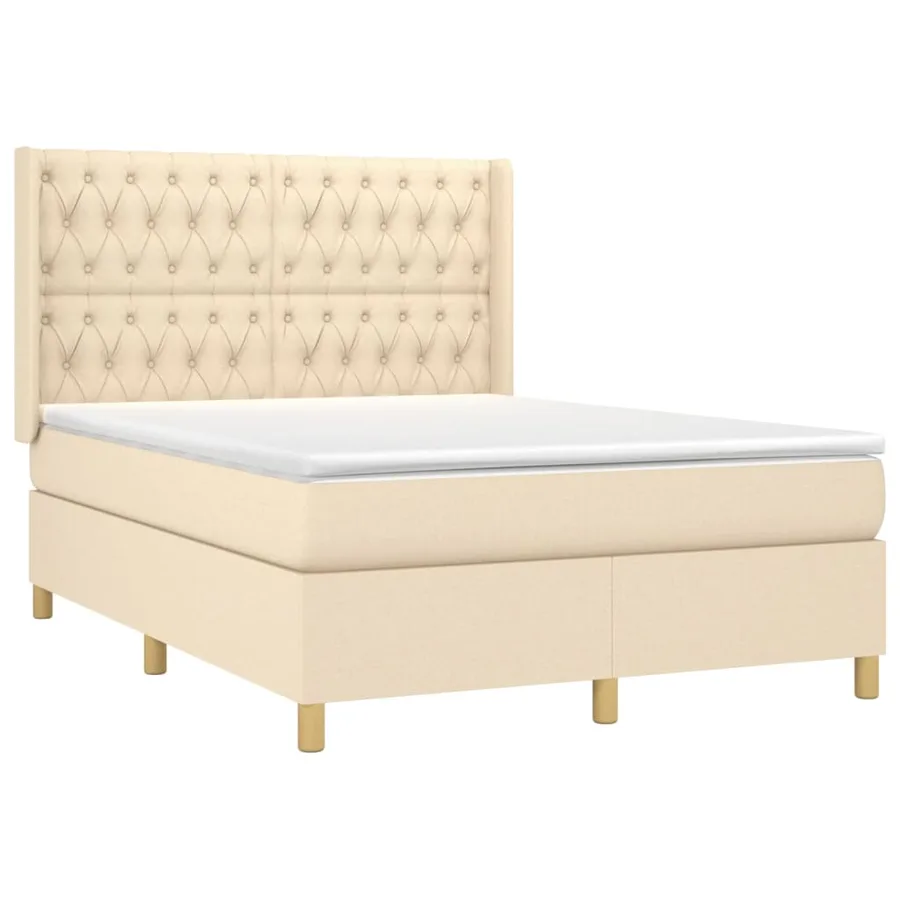 Sommier à lattes de lit avec matelas Crème 140x200 cm Tissu - 3