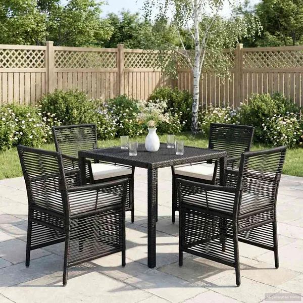 Chaise d'Extérieur avec coussin 4 pcs Noir et Crème polyrotin