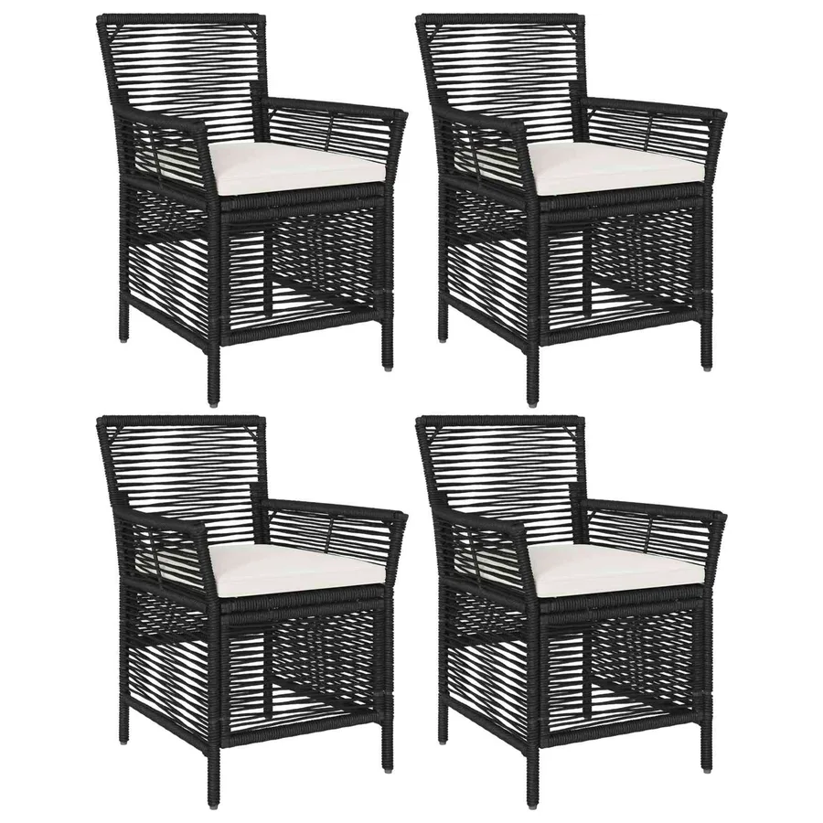 Chaise d'Extérieur avec coussin 4 pcs Noir et Crème polyrotin - 2