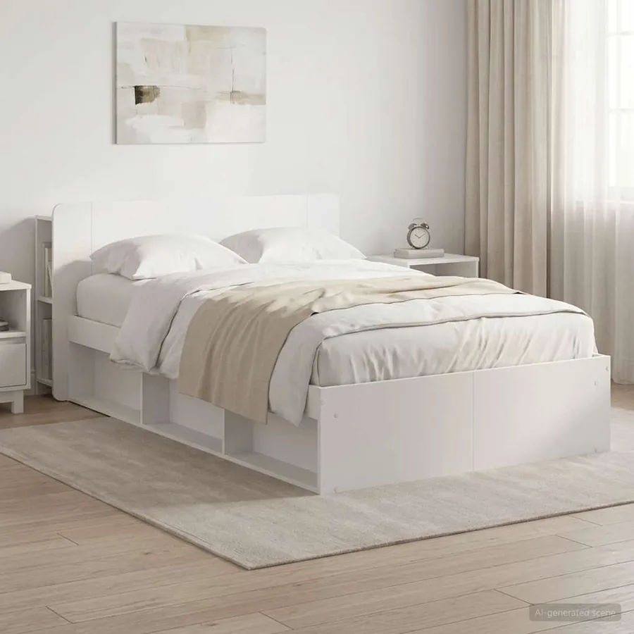 Cadre de lit avec rangement avec tête de lit Blanc 120 x 190 cm