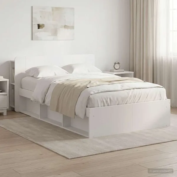 Cadre de lit avec rangement avec tête de lit Blanc 120 x 190 cm