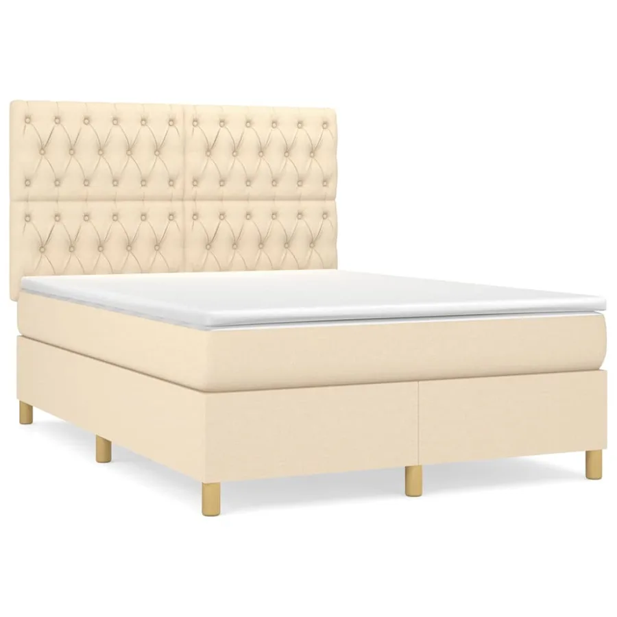 Sommier à lattes de lit avec matelas Crème 140x200 cm Tissu - 2