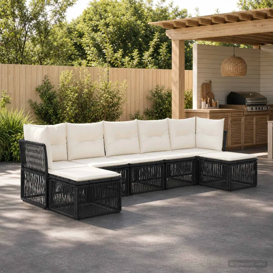 Ensemble de canapé de jardin 7 pcs Noir polyrotin