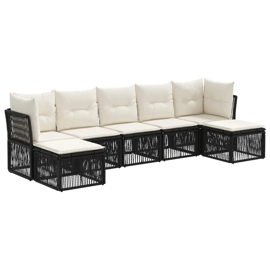Ensemble de canapé de jardin 7 pcs Noir polyrotin - 2
