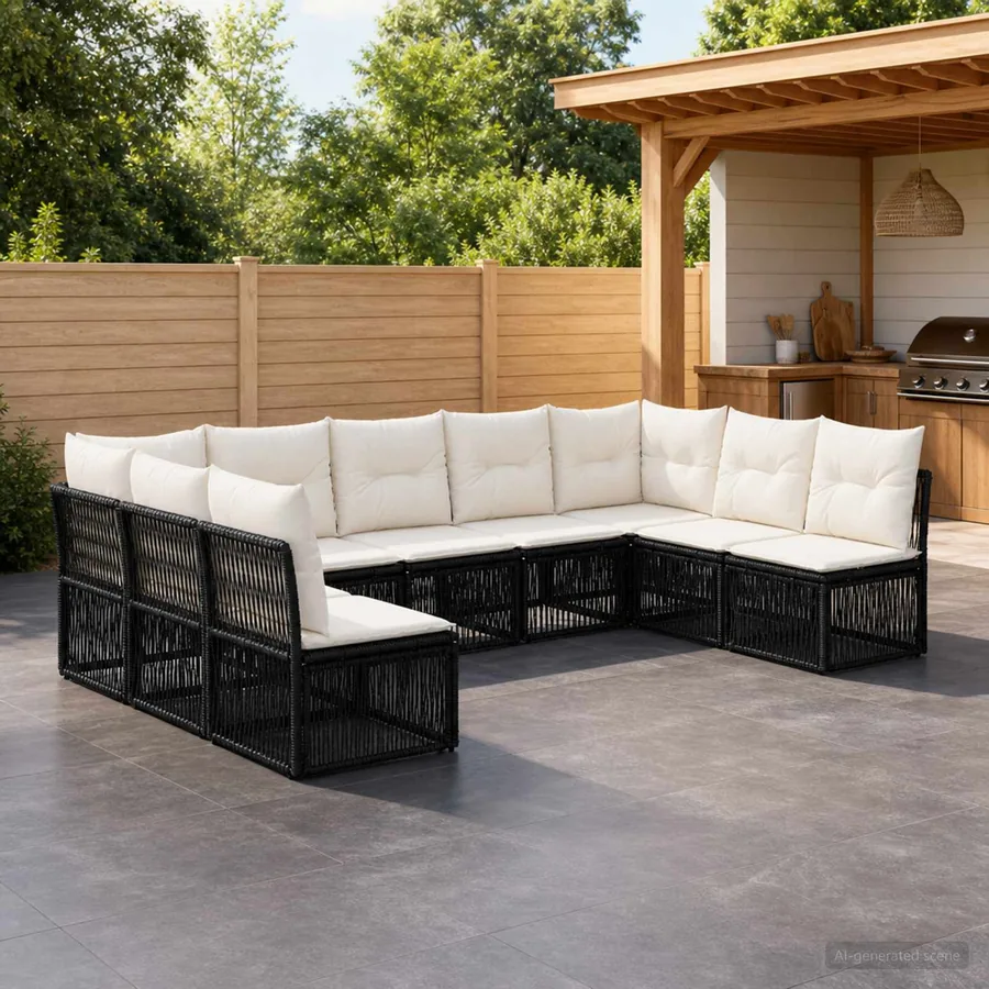 Ensemble de canapé de jardin 9 pcs Noir polyrotin