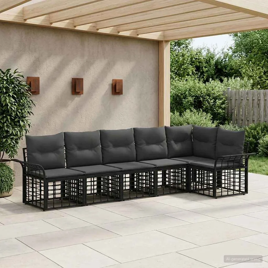 Ensemble de canapés d'extérieur 6 pcs Noir et Gris foncé
