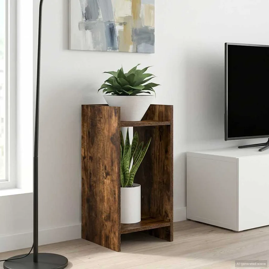 Support de Plante Chêne Fumé 30 x 30 x 60 cm Bois d’ingénierie - 4