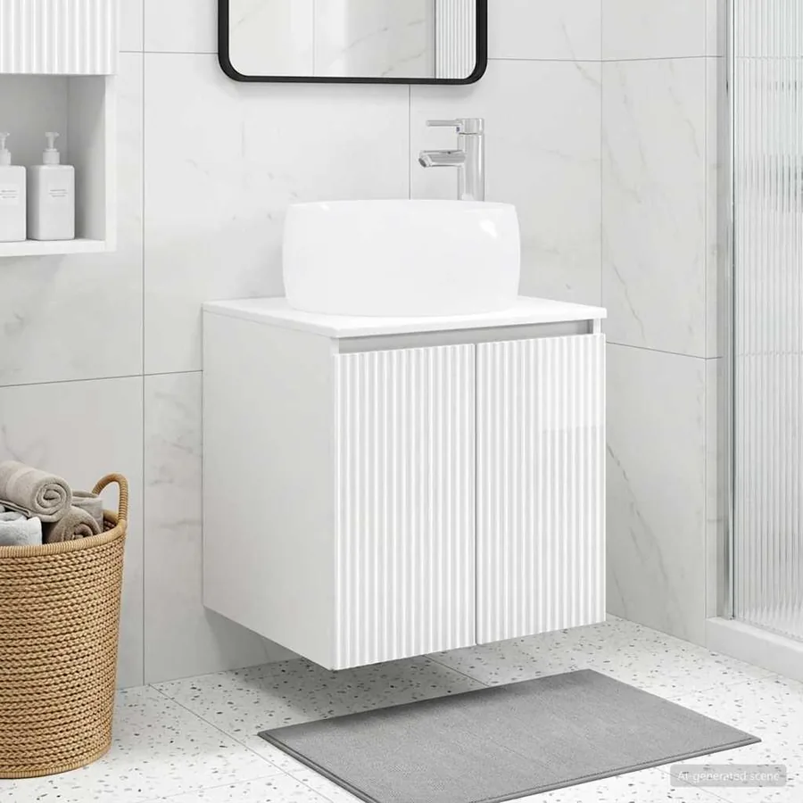 Vanité de lavabo mural Blanc brillant 49,5 x 44,5 x 66 cm