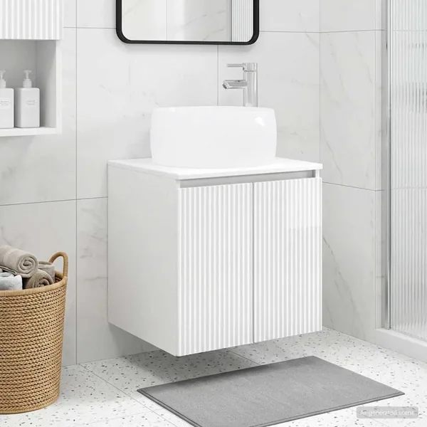 Vanité de lavabo mural Blanc brillant 49,5 x 44,5 x 66 cm