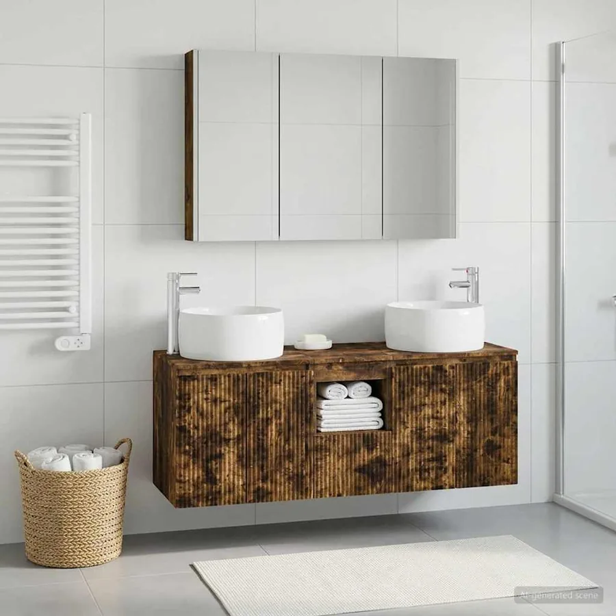 Ensemble d'armoire de salle de bain 4 pcs Chêne fumé