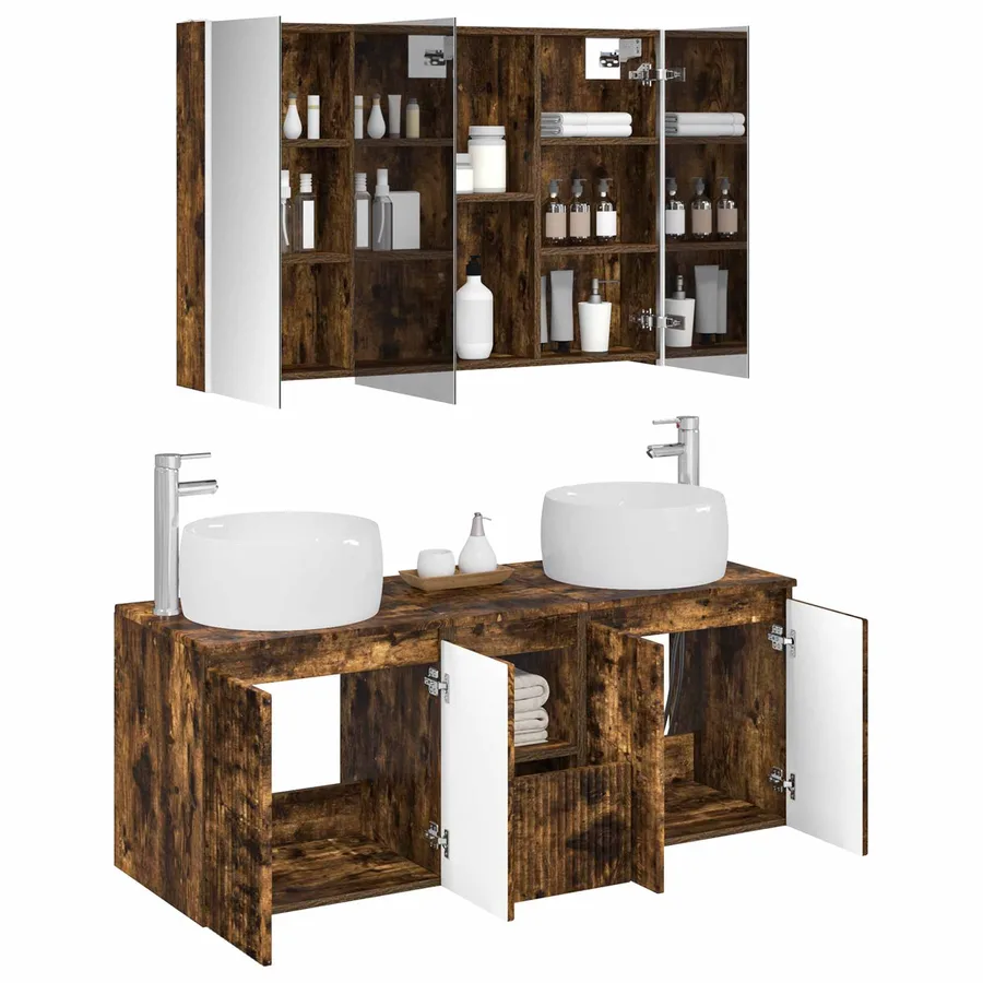Ensemble d'armoire de salle de bain 4 pcs Chêne fumé - 3