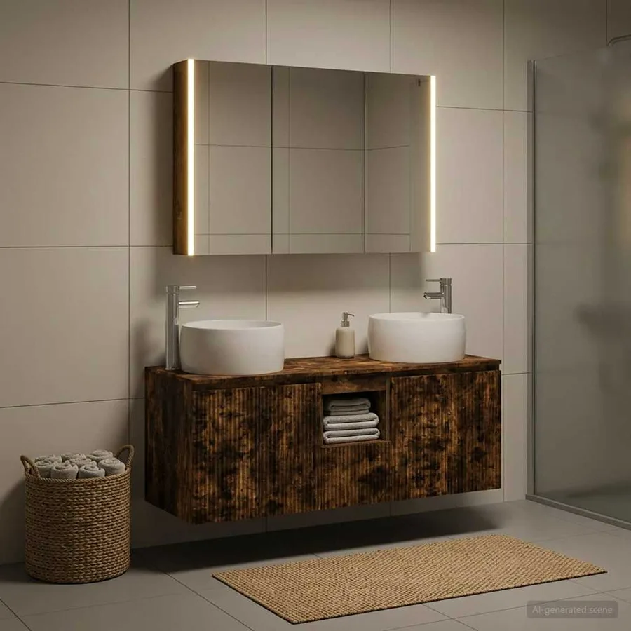 Ensemble d'armoire de salle de bain 4 pcs Chêne fumé - 4