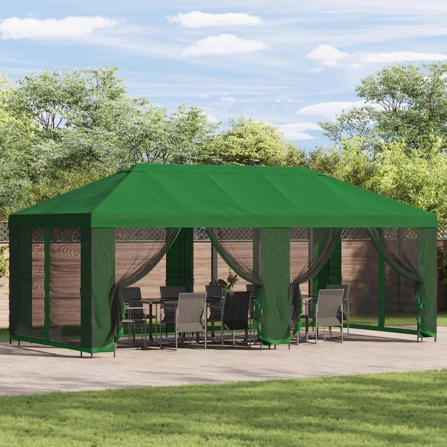 Gazebo avec murs latéraux 6 x 3 m Vert Polyester et Acier 190