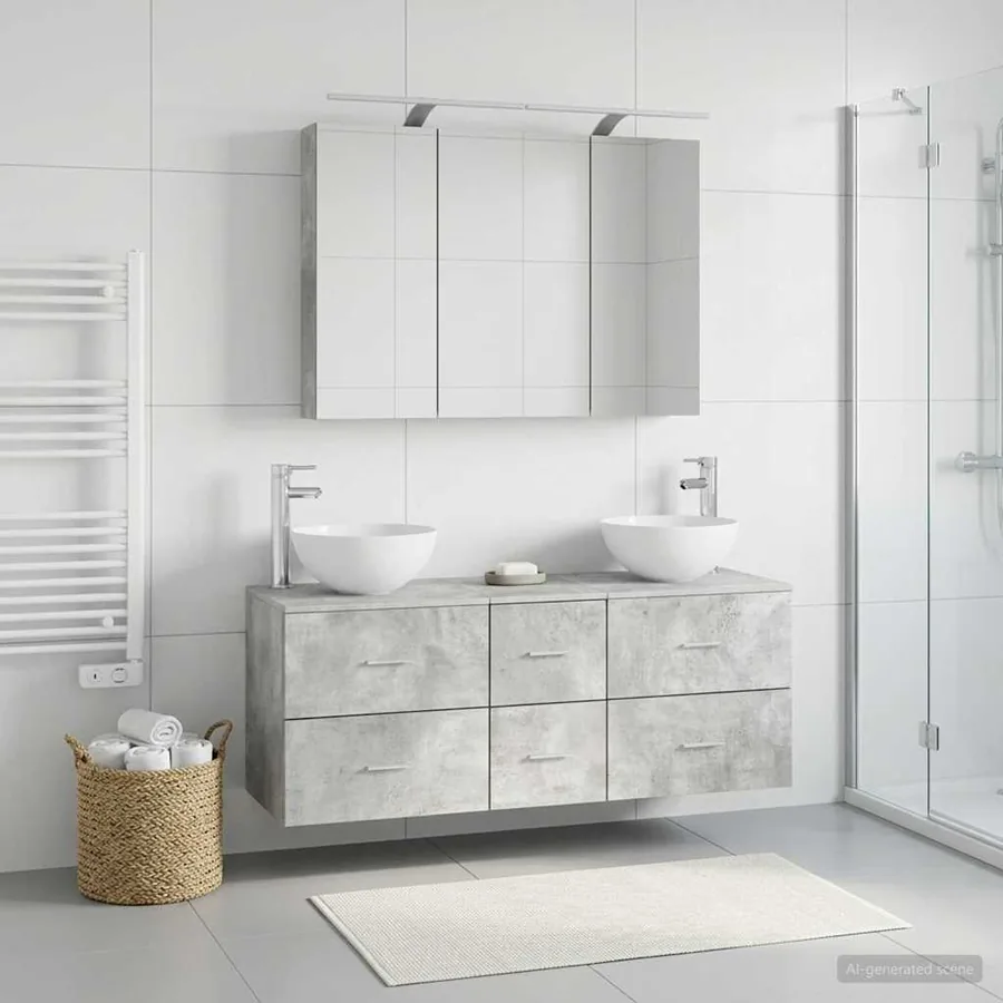 Ensemble de mobilier de salle de bain 4 pcs Gris béton