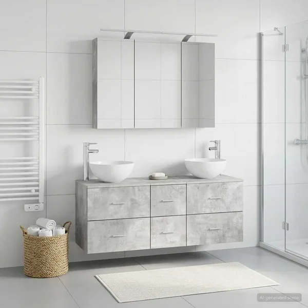 Ensemble de mobilier de salle de bain 4 pcs Gris béton