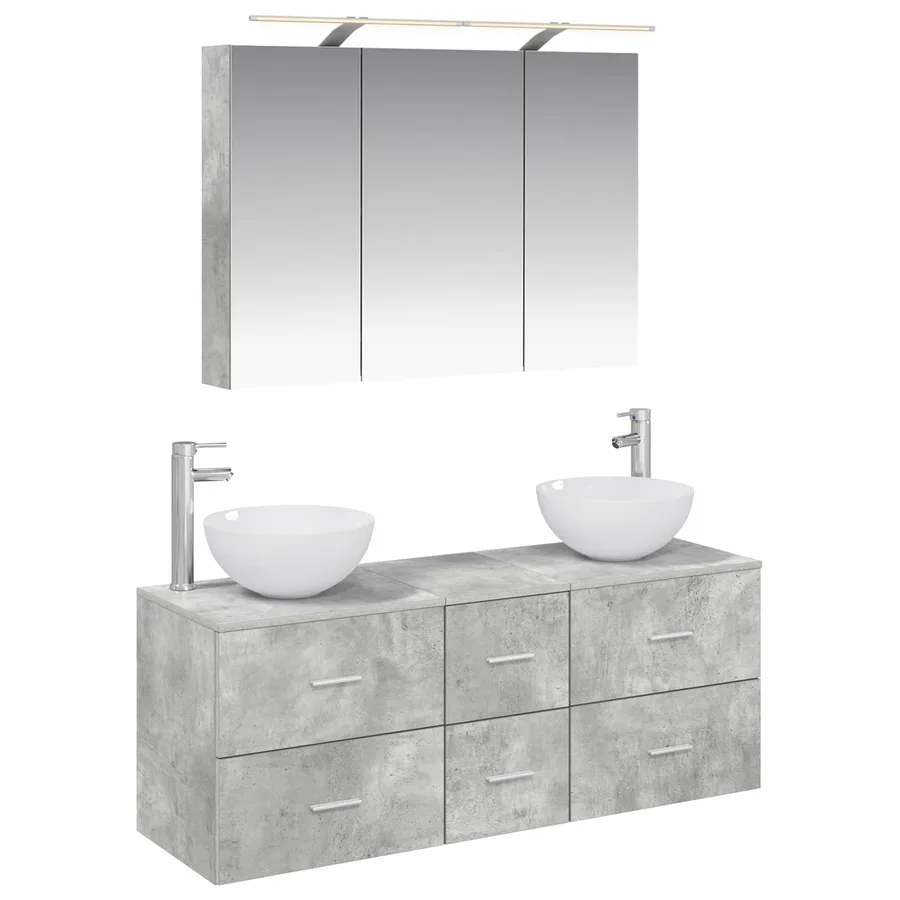 Ensemble de mobilier de salle de bain 4 pcs Gris béton - 2