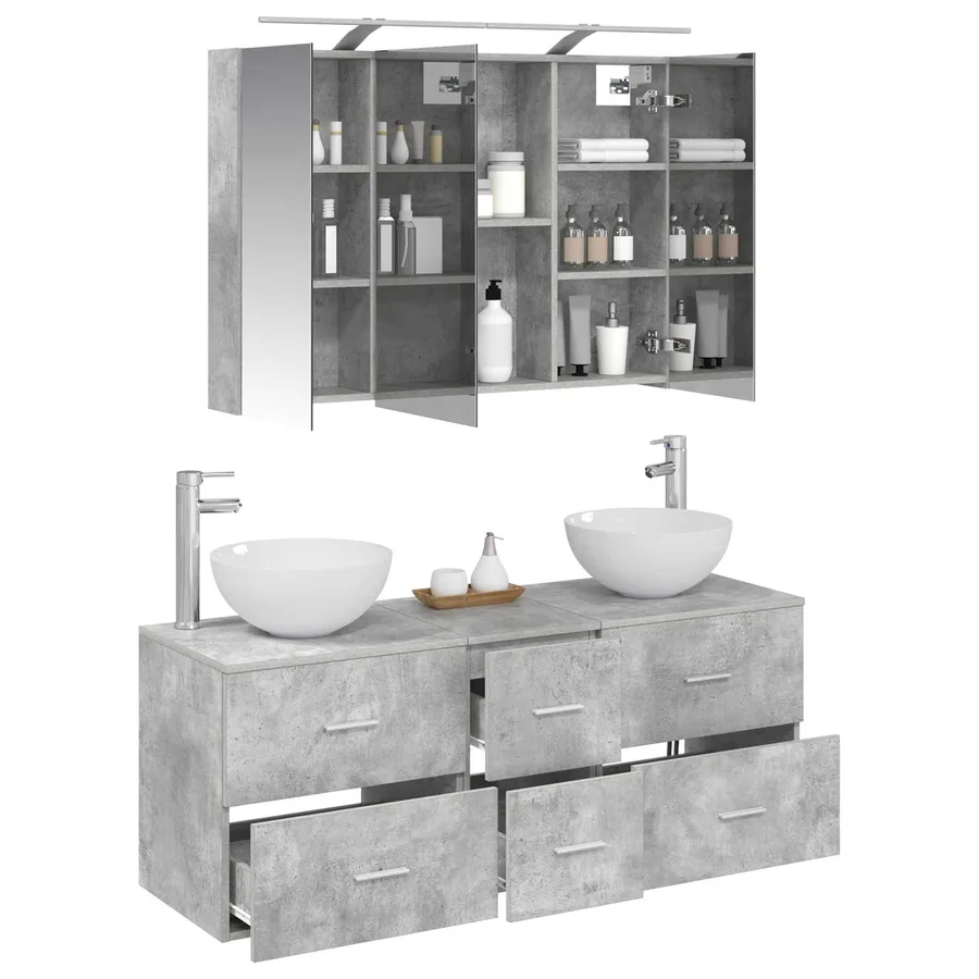 Ensemble de mobilier de salle de bain 4 pcs Gris béton - 3
