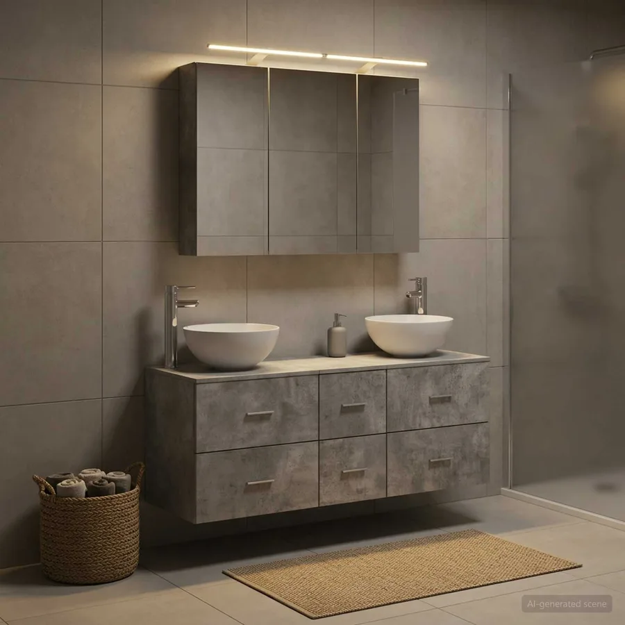Ensemble de mobilier de salle de bain 4 pcs Gris béton - 4
