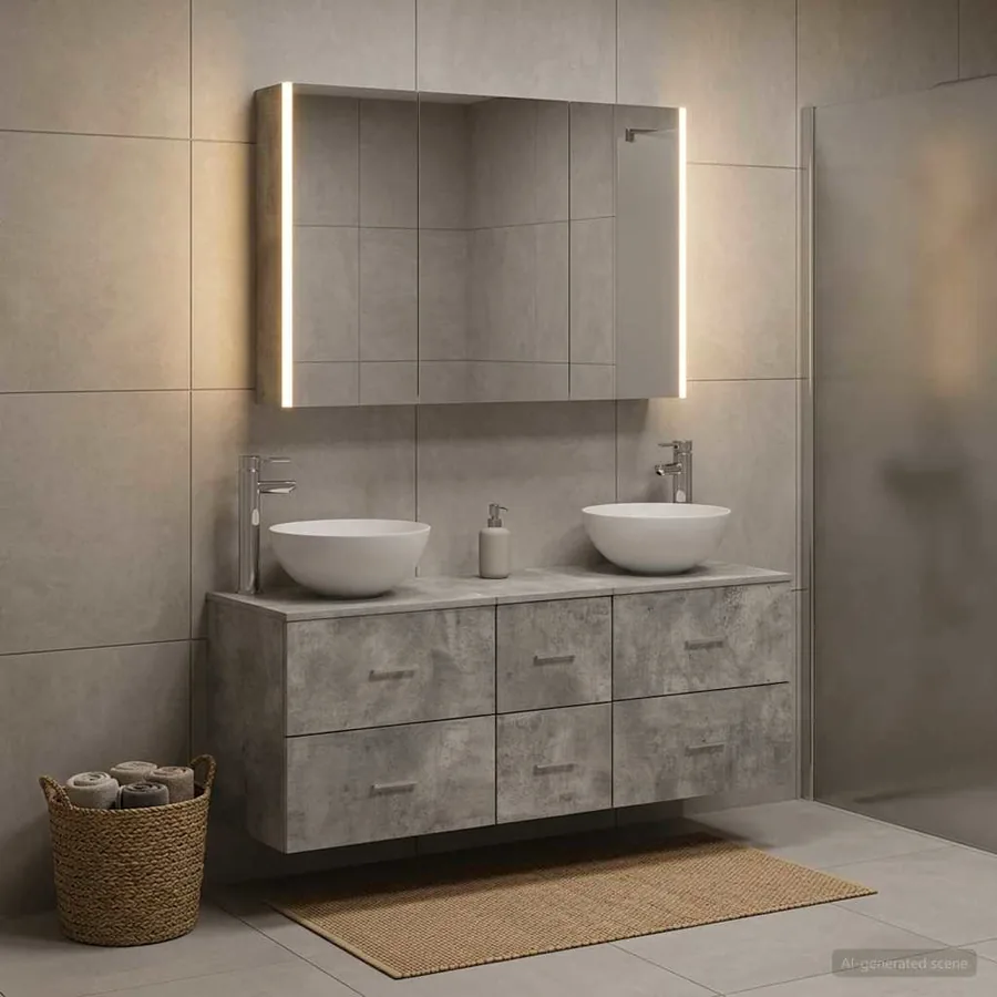 Ensemble de mobilier de salle de bain 4 pcs Gris béton