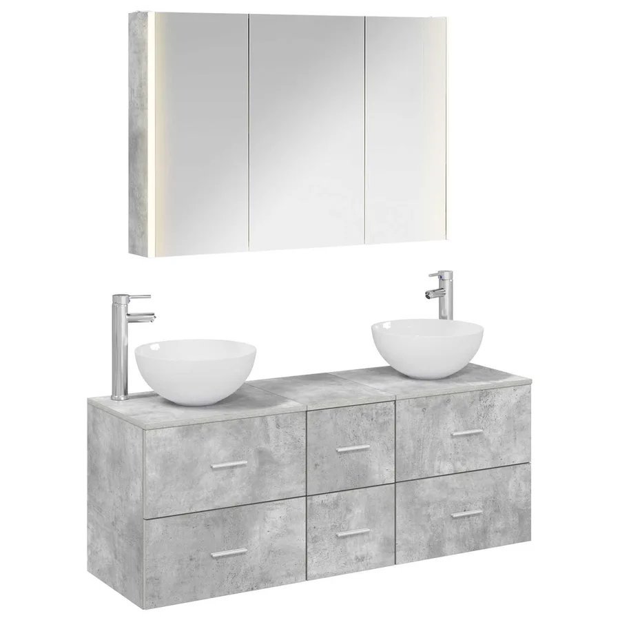 Ensemble de mobilier de salle de bain 4 pcs Gris béton - 2