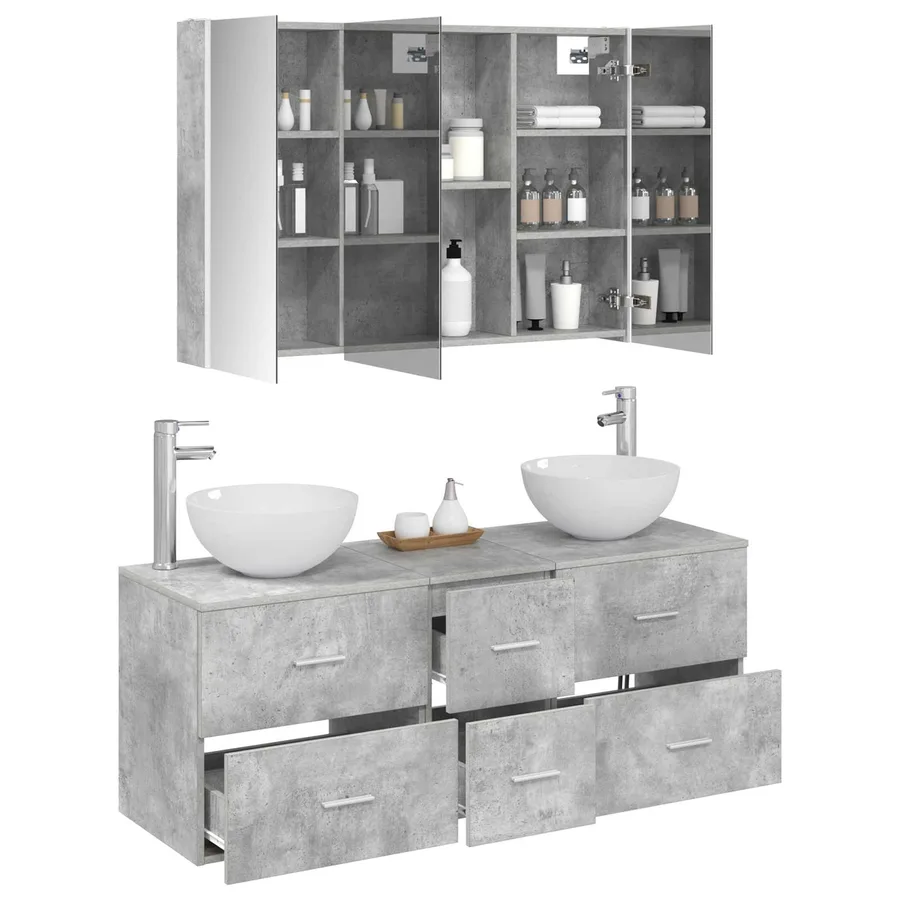 Ensemble de mobilier de salle de bain 4 pcs Gris béton - 3