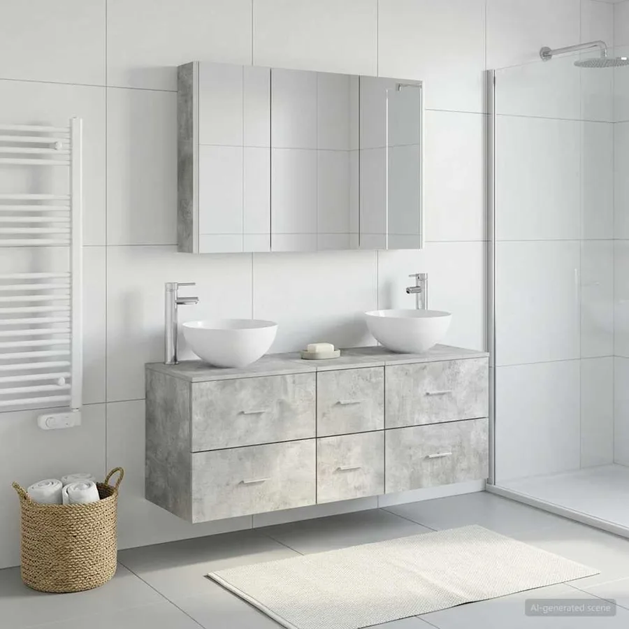 Ensemble de mobilier de salle de bain 4 pcs Gris béton - 4