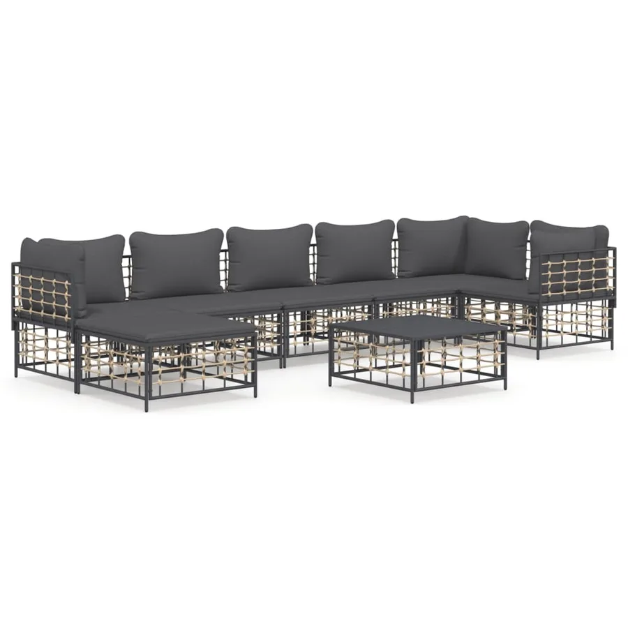 Salon de jardin 8 pcs avec coussins anthracite résine tressée - 2