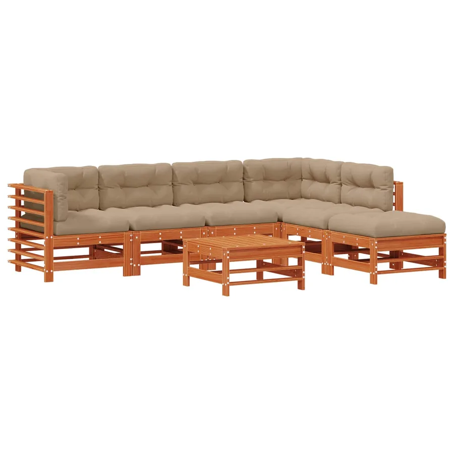Ensemble de salon de jardin 7 pcs Brun cire Bois de pin massif - 2
