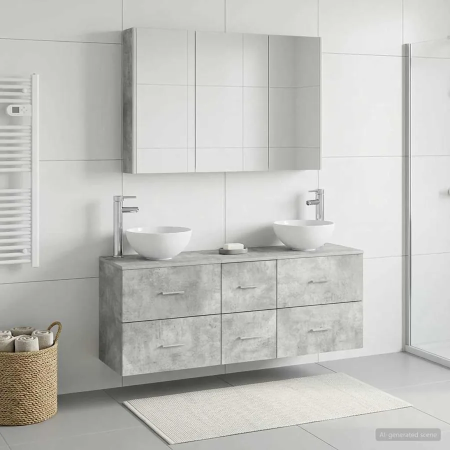 Ensemble de mobilier de salle de bain 4 pcs Gris béton