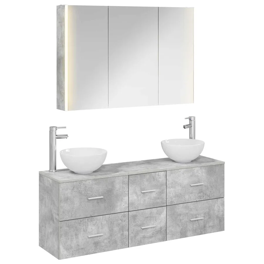 Ensemble de mobilier de salle de bain 4 pcs Gris béton - 2